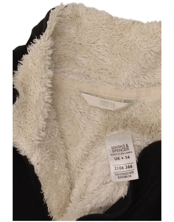 Marks & Spencer Womens Sherpa Tracksuit Top Jacket UK 14 Large Black