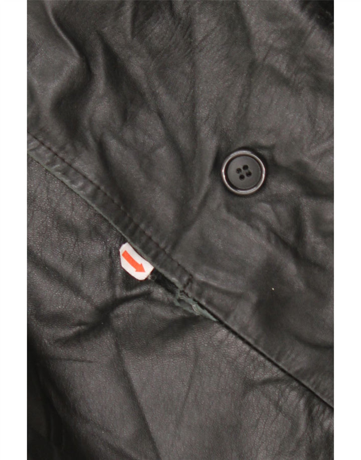 VINTAGE Womens Leather Coat IT 48 XL Black