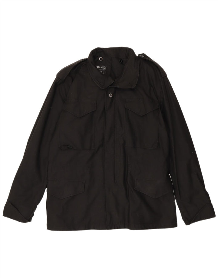 Vintage Mens Regular Fit Military Jacket UK 38 Medium Black Cotton