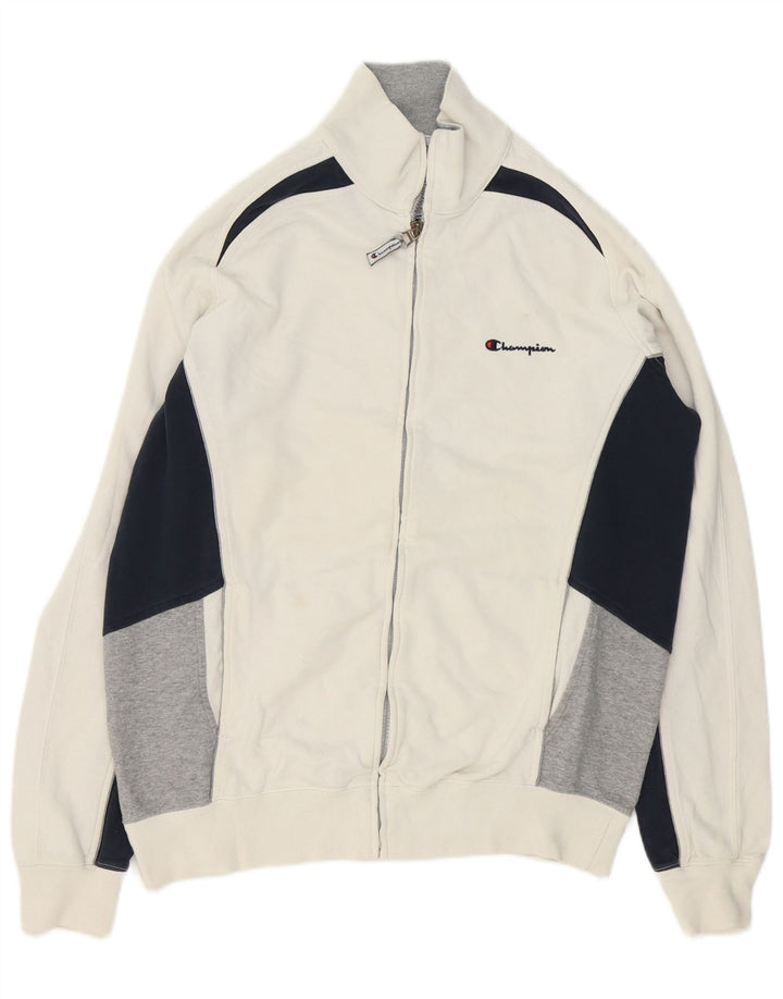 Champion Mens Tracksuit Top Jacket XL White Colourblock Cotton