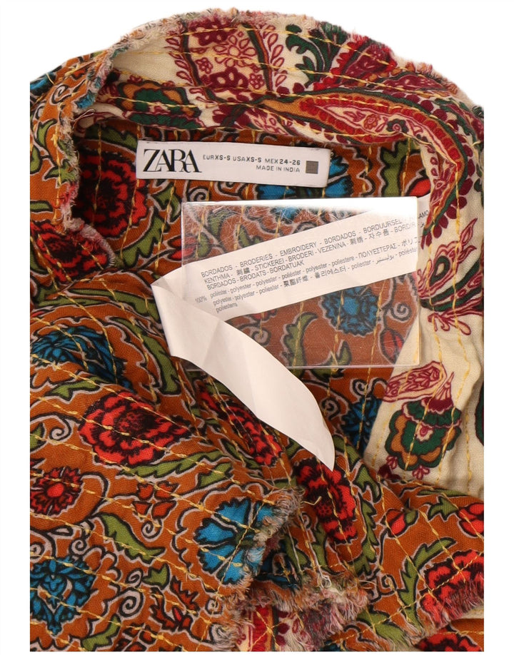 Zara Womens Oversized Bomber Jacket UK 6 XS Off White Paisley Polyester