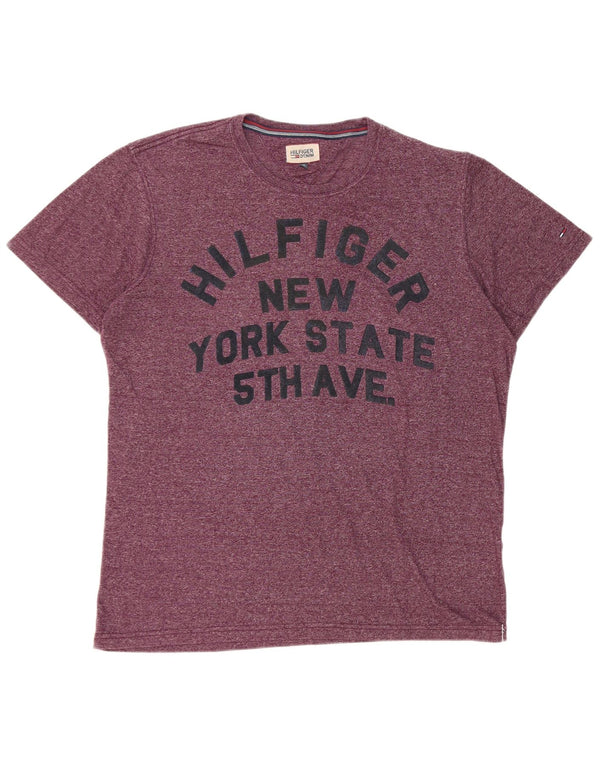 Tommy Hilfiger Mens Graphic T-Shirt Top 2XL Burgundy Flecked
