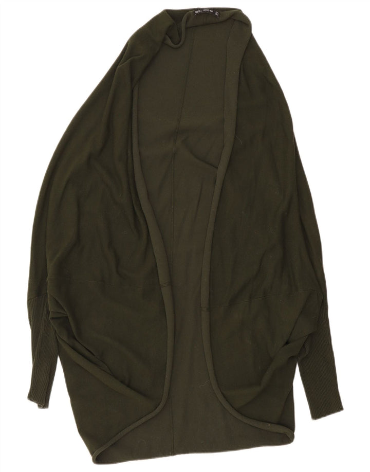 Zara Womens Oversized Longline Open Cardigan Sweater UK 14 Medium Khaki