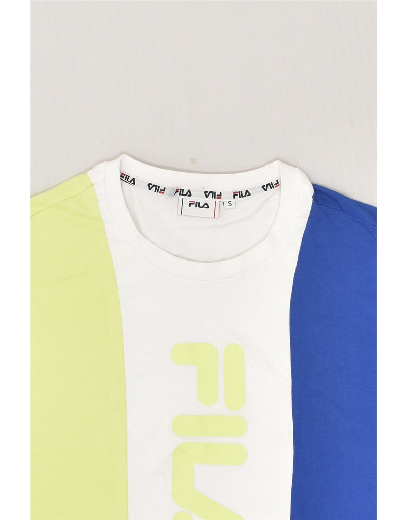 FILA Womens Crop Graphic T-Shirt Top UK 10 Small Multicoloured Colourblock | Vintage Fila | Thrift | Second-Hand Fila | Used Clothing | Messina Hembry 