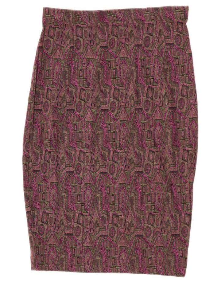 Vintage Womens Pencil Skirt Large W32 Burgundy Geometric Polyester