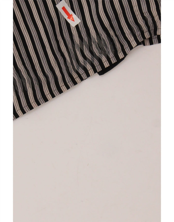 MESSORI Mens Short Sleeve Shirt Small Black Striped Silk