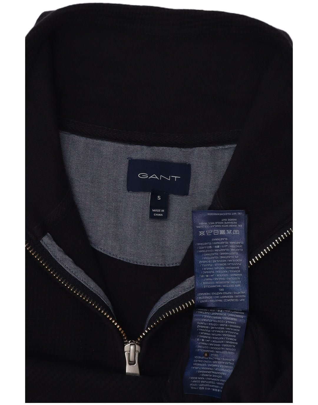 Gant Mens Zip Neck Sweatshirt Jumper Small Navy Blue Cotton