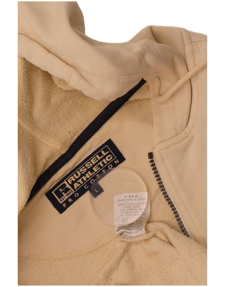 RUSSELL ATHLETIC Mens Zip Hoodie Sweater Large Beige Cotton