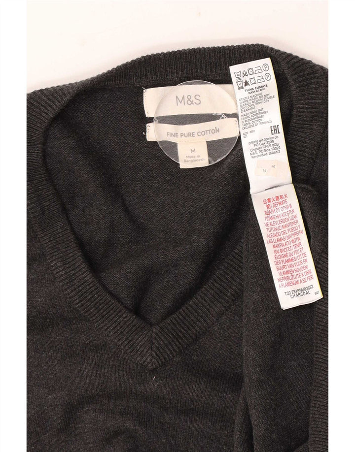 Marks & Spencer Mens V-Neck Jumper Sweater Medium Grey Cotton
