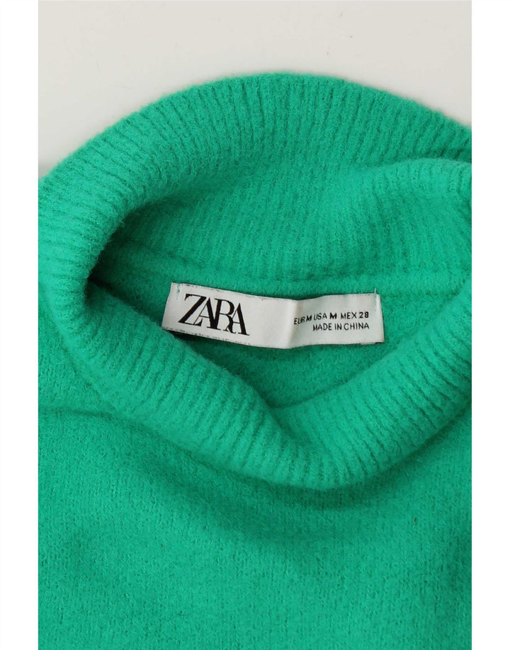 Zara Womens Crop Turtle Neck Jumper Sweater UK 14 Medium Green