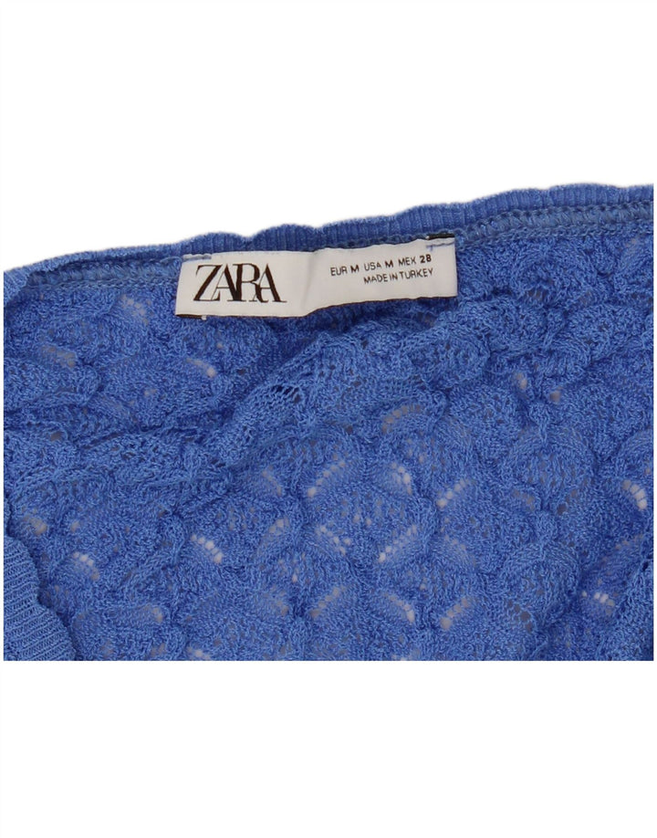 Zara Womens Sleeveless Crochet Blouse Top UK 12 Medium Blue
