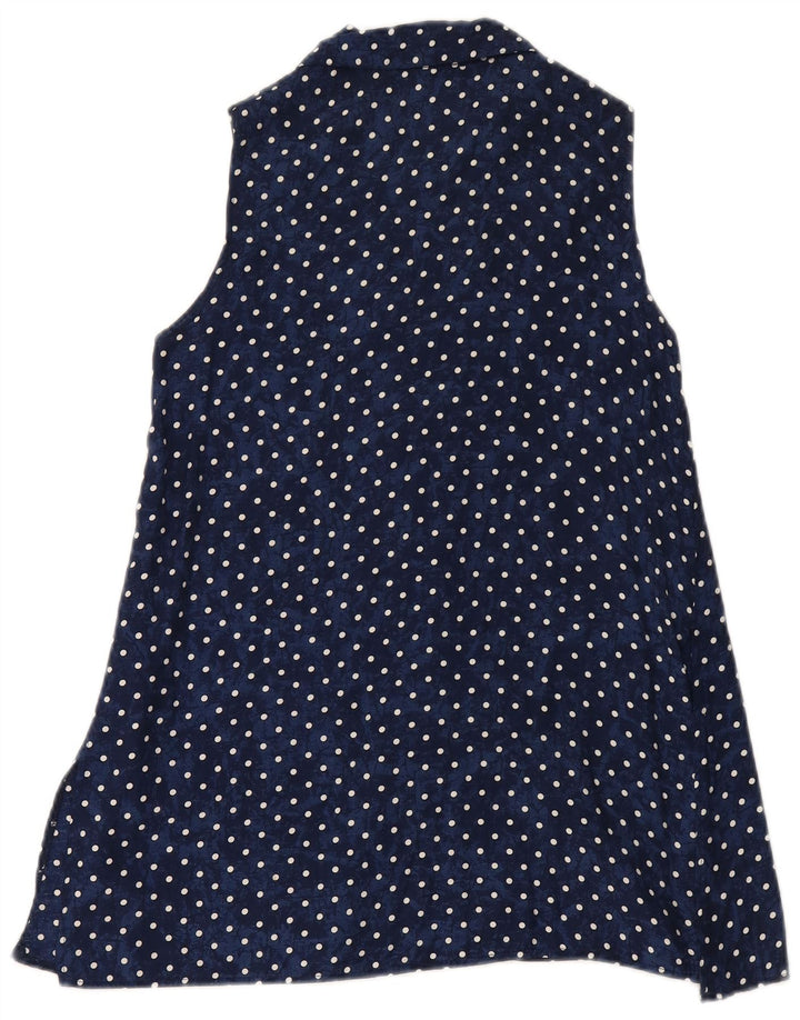 VINTAGE Womens Sleeveless Shirt Blouse EU 34 XS Navy Blue Polka Dot