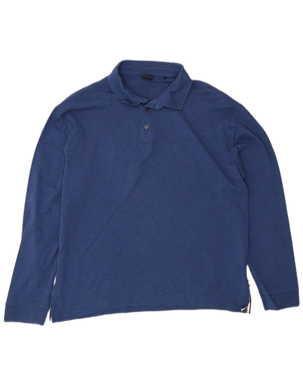Hugo Boss Mens Long Sleeve Regular Fit Polo Shirt Large Blue Cotton