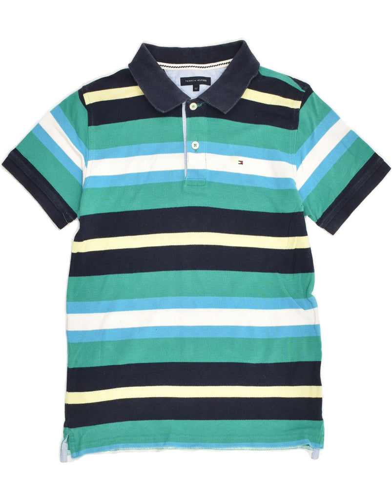 TOMMY HILFIGER Boys Polo Shirt 11-12 Years Green Striped Cotton | Vintage Tommy Hilfiger | Thrift | Second-Hand Tommy Hilfiger | Used Clothing | Messina Hembry 