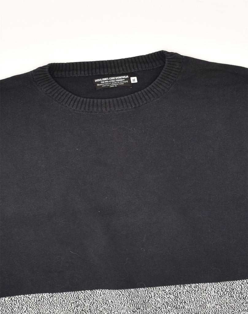 JACK & JONES Mens Crew Neck Jumper Sweater XL Black Colourblock Cotton | Vintage Jack & Jones | Thrift | Second-Hand Jack & Jones | Used Clothing | Messina Hembry 