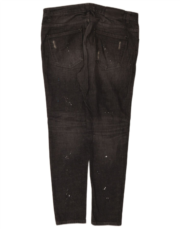 Zara Mens Distressed Slim Jeans EU 44 Large W34 L32 Black Cotton