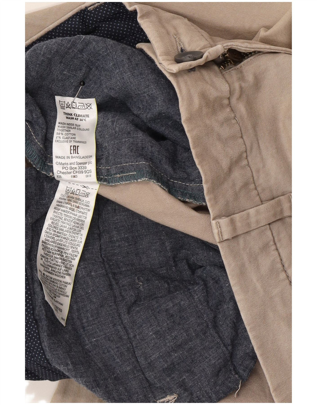 Marks & Spencer Mens Slim Chino Trousers W32 L29 Grey Cotton