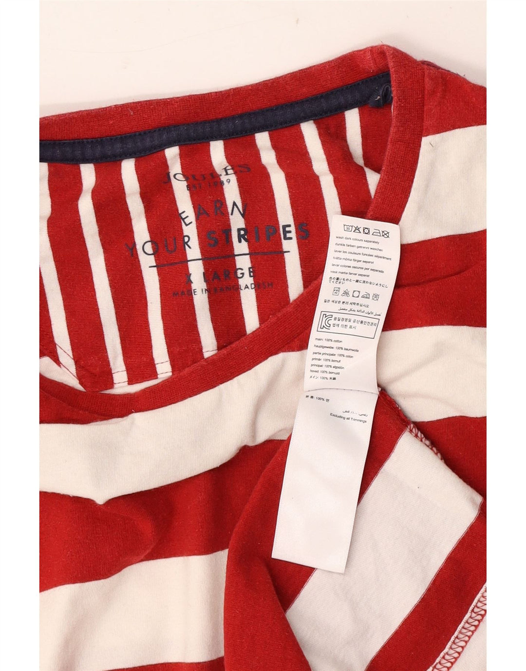 Joules Mens T-Shirt Top XL Red Striped Cotton