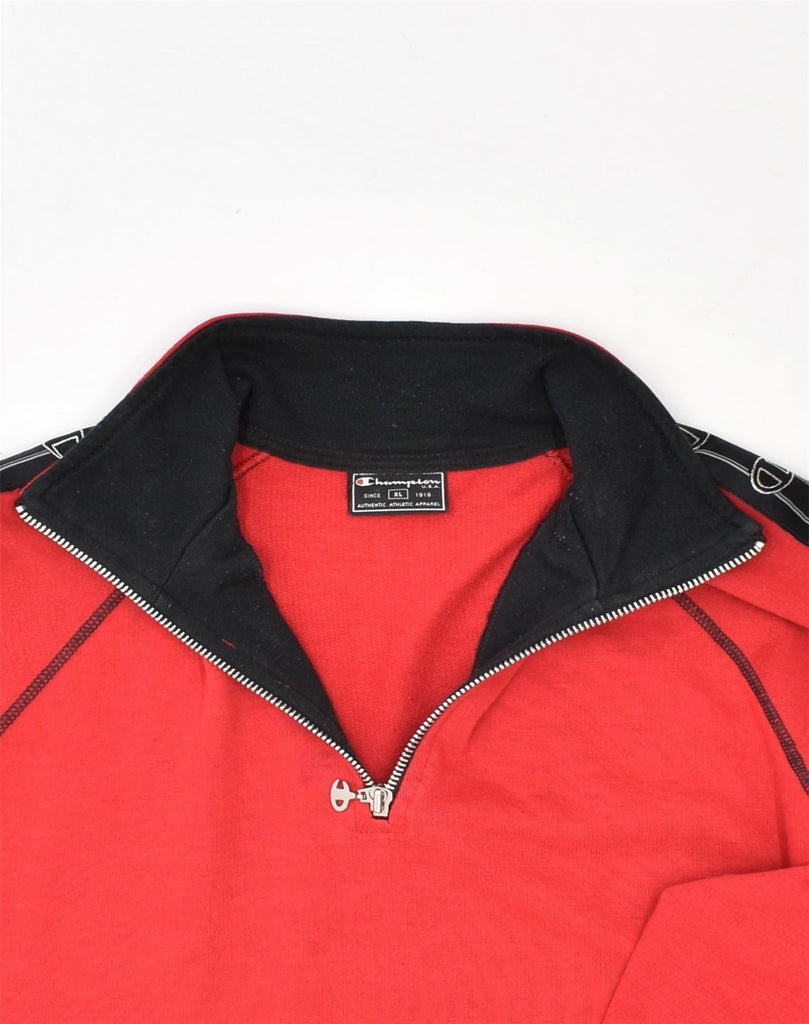 CHAMPION Mens Zip Neck Sweatshirt Jumper XL Red Cotton | Vintage | Thrift | Second-Hand | Used Clothing | Messina Hembry 