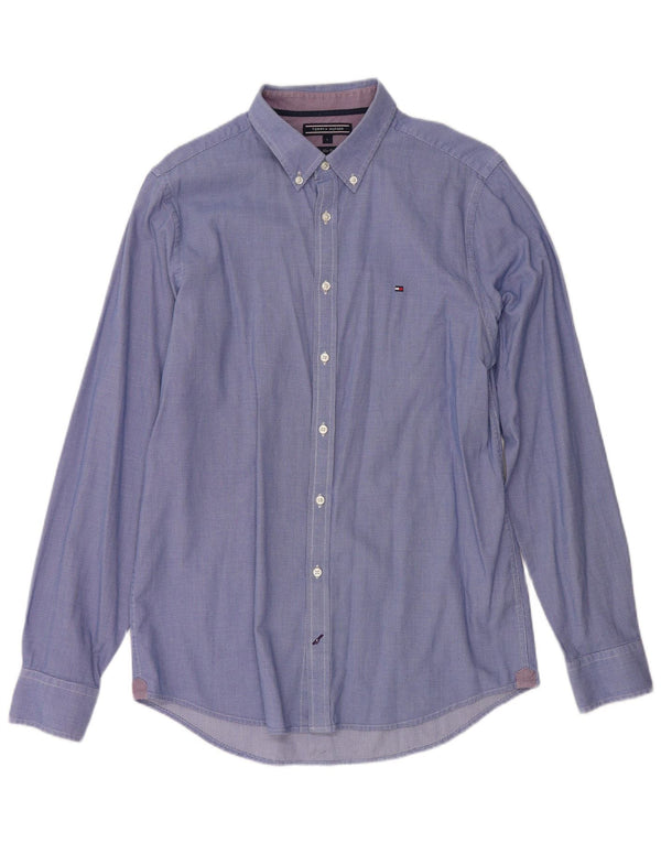 Tommy Hilfiger Mens Slim Fit Shirt Large Blue Geometric Cotton