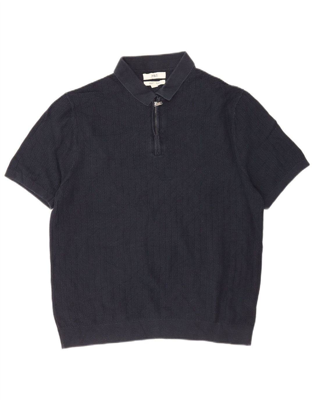 Marks & Spencer Mens Polo Neck Jumper Sweater Large Navy Blue Herringbone