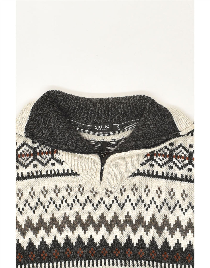 VINTAGE Mens Zip Neck Jumper Sweater 2XL Grey Fair Isle Acrylic | Vintage Vintage | Thrift | Second-Hand Vintage | Used Clothing | Messina Hembry 
