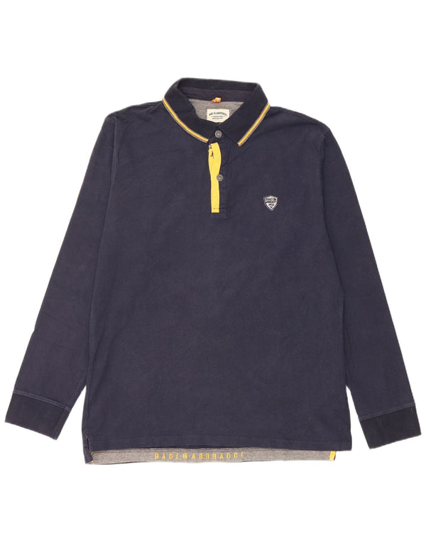 BACI & ABBRACCI Mens Long Sleeve Polo Shirt 2XL Navy Blue Striped Cotton