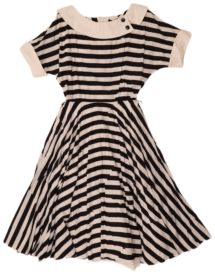 VINTAGE Womens A-Line Dress UK 12 Medium Black Striped