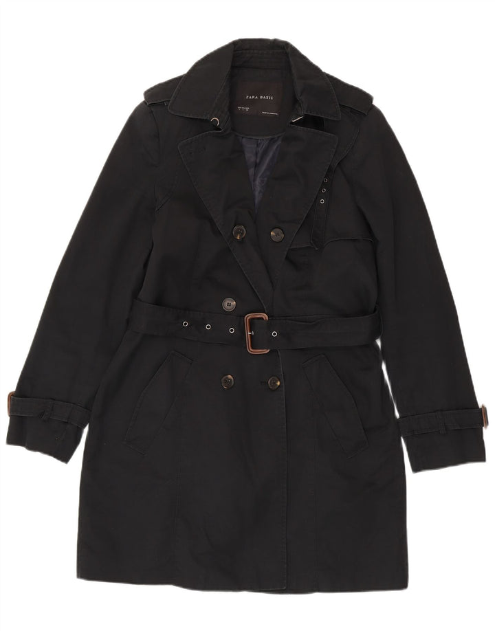 Zara Womens Trench Coat UK 16 Large Black Cotton