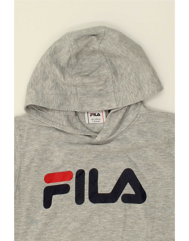 FILA Boys Graphic Hoodie Jumper 7-8 Years Grey Cotton Vintage Fila and Second-Hand Fila from Messina Hembry 