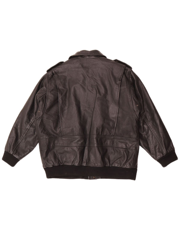 Vintage Mens Military Leather Jacket UK 36 Small Black