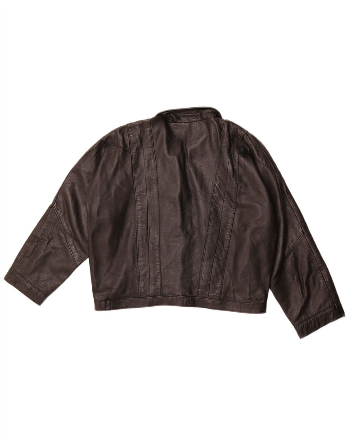 ENRICO COVERI Womens Oversized Leather Jacket UK 10 Small Black Leather