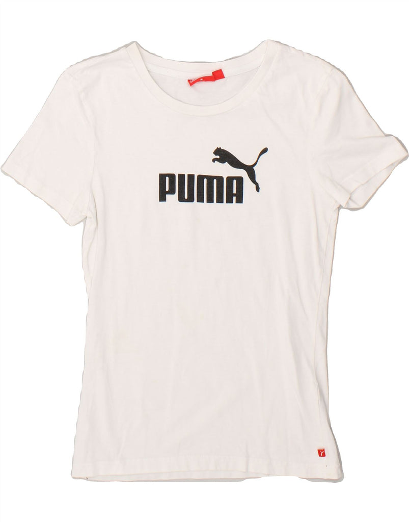 PUMA Womens Graphic T-Shirt Top UK 10 Small  White Cotton | Vintage Puma | Thrift | Second-Hand Puma | Used Clothing | Messina Hembry 