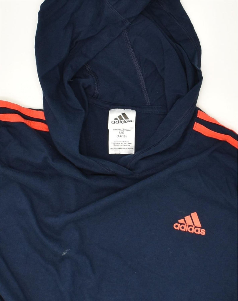 ADIDAS Boys Hooded Top Long Sleeve 14-15 Years Large  Navy Blue Cotton | Vintage Adidas | Thrift | Second-Hand Adidas | Used Clothing | Messina Hembry 