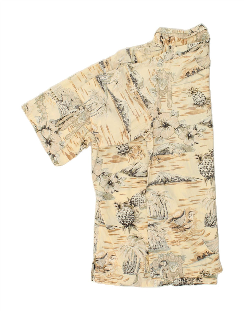 VINTAGE Mens Hawaiian Short Sleeve Shirt Large Beige Floral Cotton | Vintage Vintage | Thrift | Second-Hand Vintage | Used Clothing | Messina Hembry 