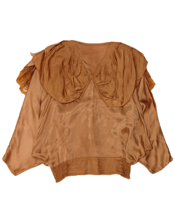 Vintage Womens Ruffle Front Batwing Blouse Top EU 40/42 Large Brown Viscose