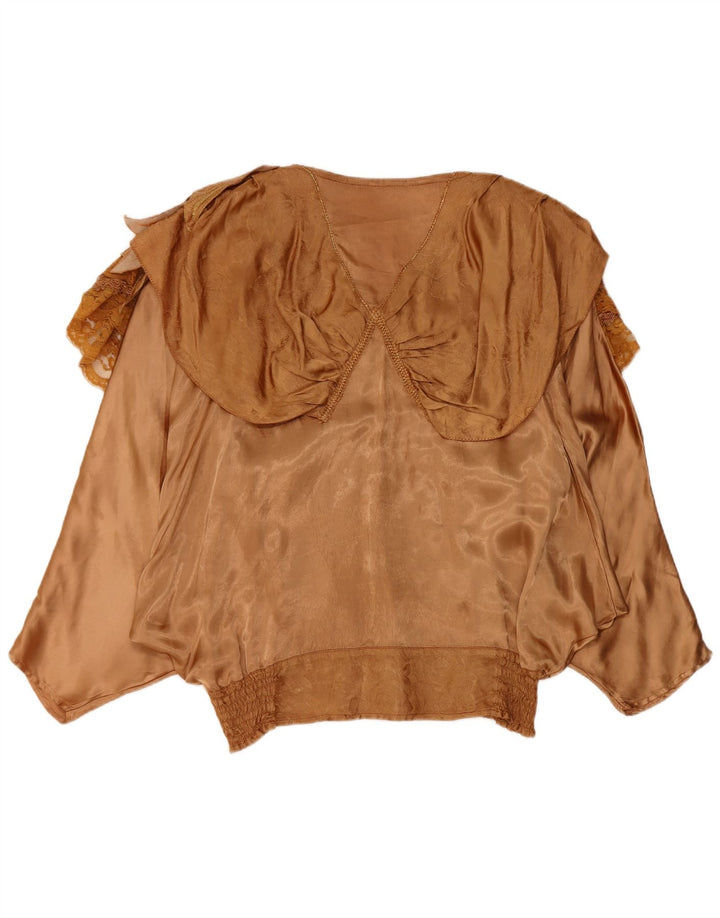 Vintage Womens Ruffle Front Batwing Blouse Top EU 40/42 Large Brown Viscose