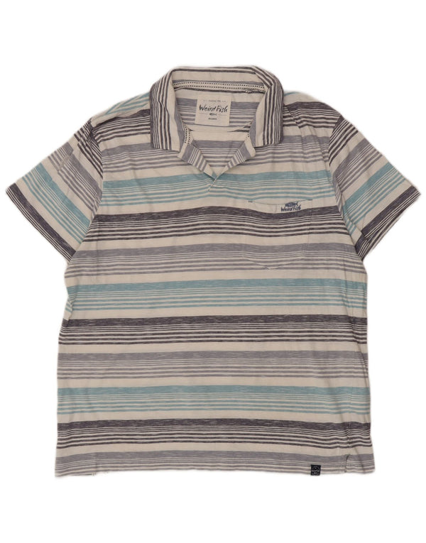 Weird Fish Mens Polo Shirt 2XL Blue Striped Cotton