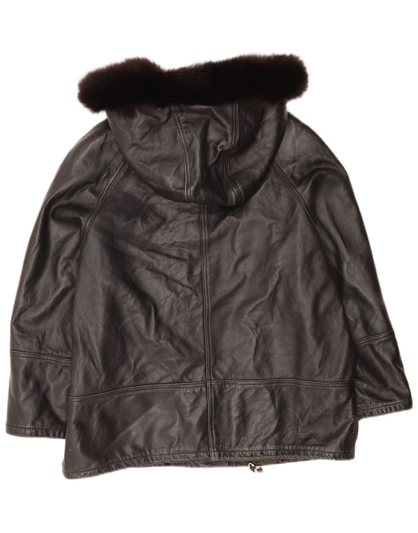 Basetti Womens Hooded Leather Jacket IT 46 Large Black