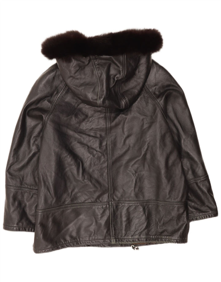Basetti Womens Hooded Leather Jacket IT 46 Large Black