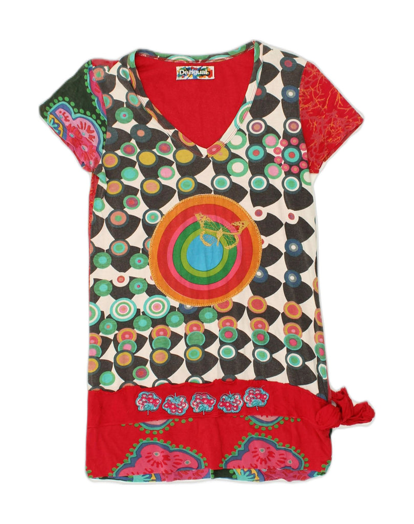 DESIGUAL Girls Tunic Dress 13-14 Years Large Red Geometric Cotton | Vintage Desigual | Thrift | Second-Hand Desigual | Used Clothing | Messina Hembry 