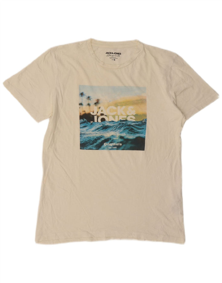 Jack & Jones Mens Graphic T-Shirt Top Small White Cotton