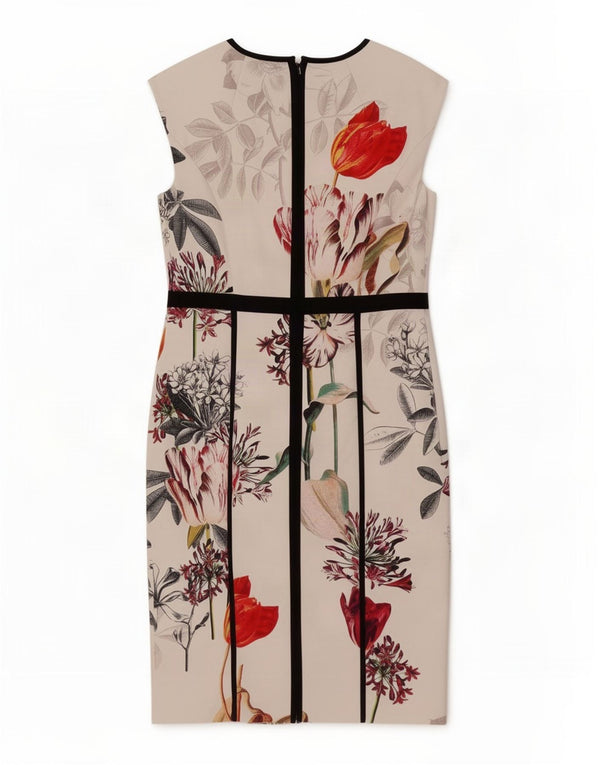 Phase Eight Womens Sleeveless Sheath Dress UK 14 Medium White Floral Cotton