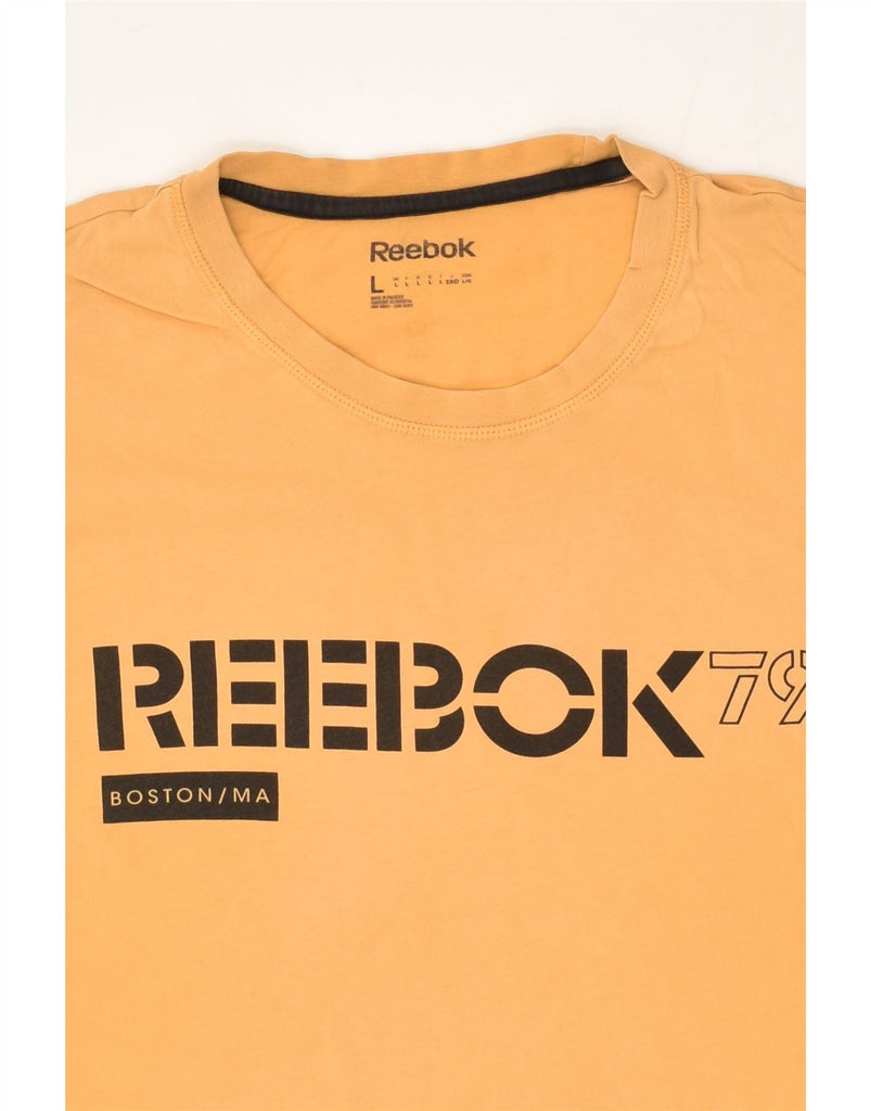 REEBOK Mens Graphic T-Shirt Top Large Yellow Cotton | Vintage Reebok | Thrift | Second-Hand Reebok | Used Clothing | Messina Hembry 