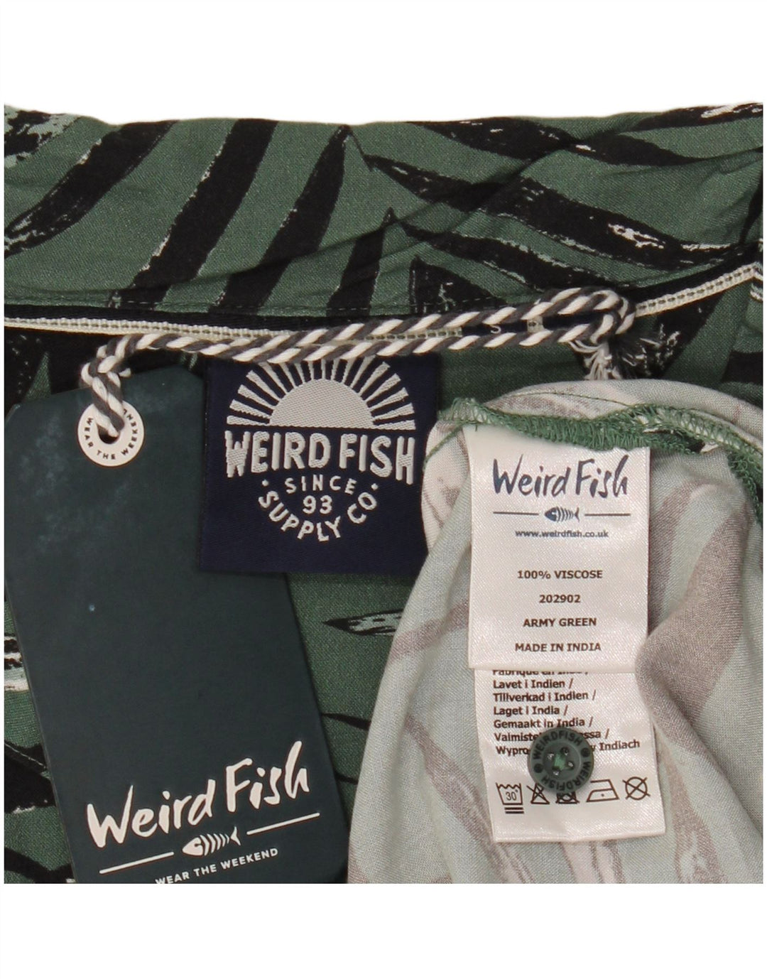 Weird Fish Mens Abstract Pattern Short Sleeve Shirt Small Green Viscose