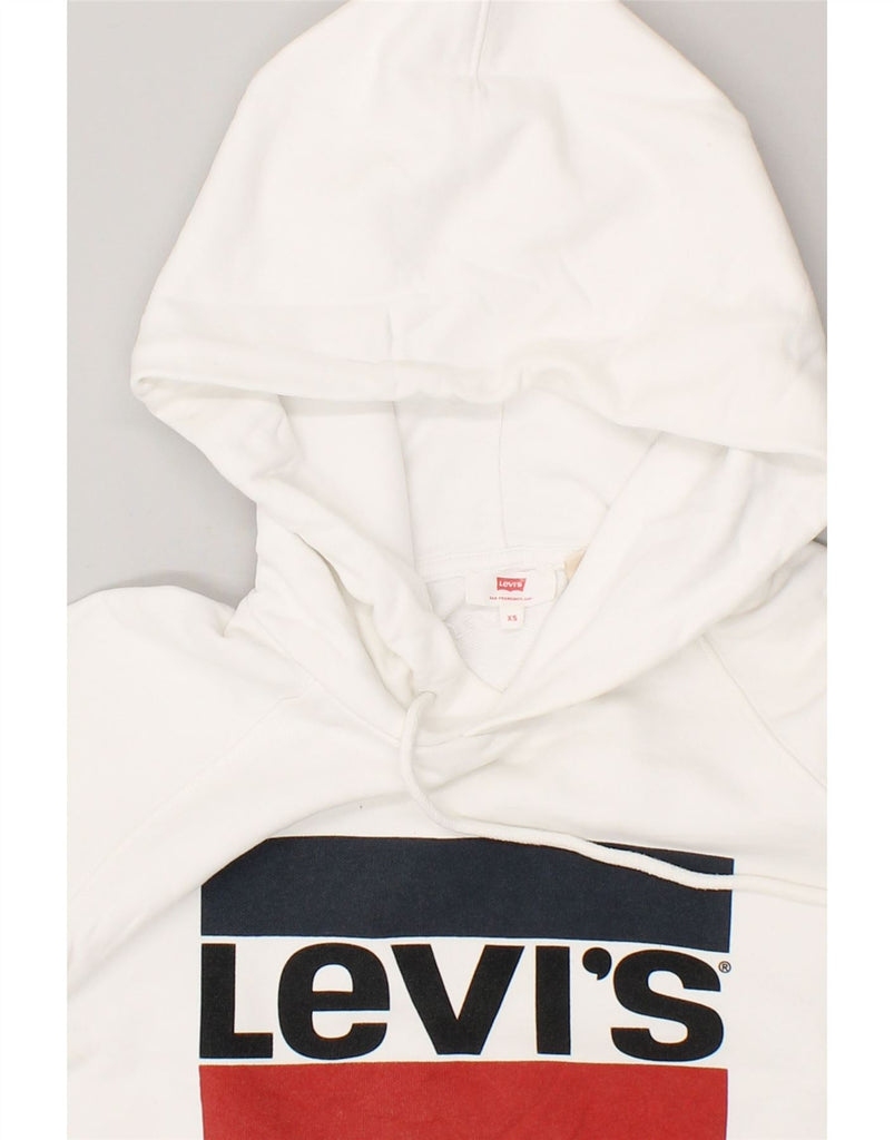 LEVI'S Womens Graphic Hoodie Jumper UK 6 XS White Cotton | Vintage Levi's | Thrift | Second-Hand Levi's | Used Clothing | Messina Hembry 