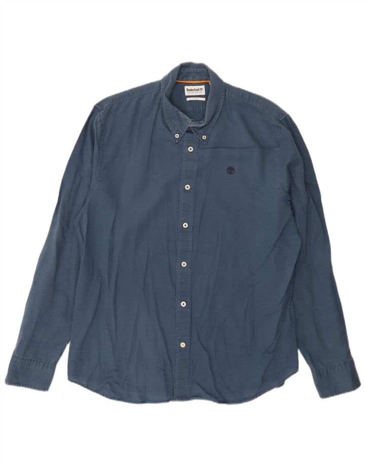 Timberland Mens Slim Fit Shirt Large Navy Blue Linen