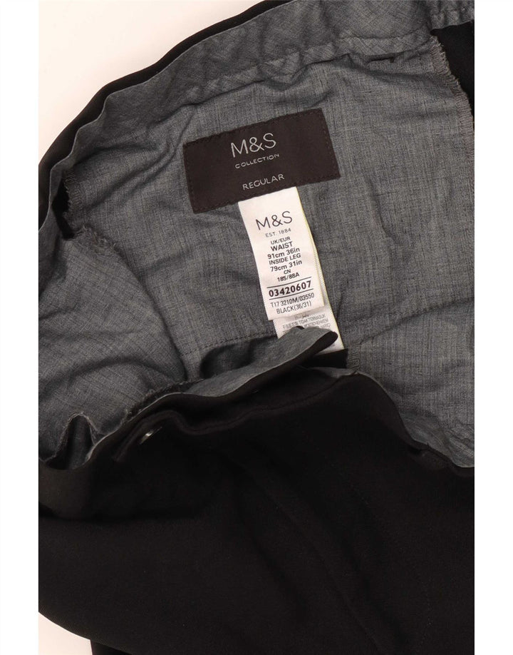 Marks & Spencer Mens Straight Regular Suit Trousers W36 L31 Black Polyester