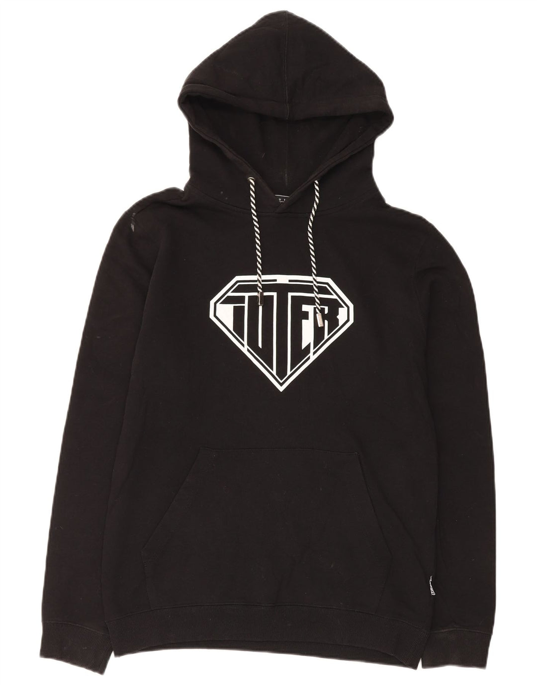 VINTAGE Mens Graphic Hoodie Jumper Medium Black Cotton
