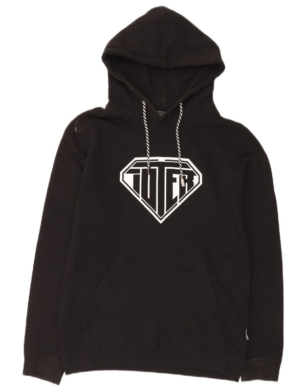 VINTAGE Mens Graphic Hoodie Jumper Medium Black Cotton